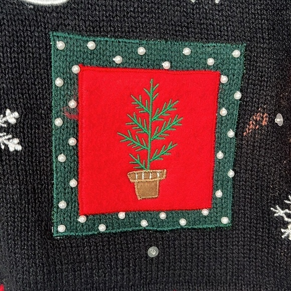 Vintage Christmas Sweater Cardigan Large Holiday Snowman Ice Skates - Picture 3 of 16